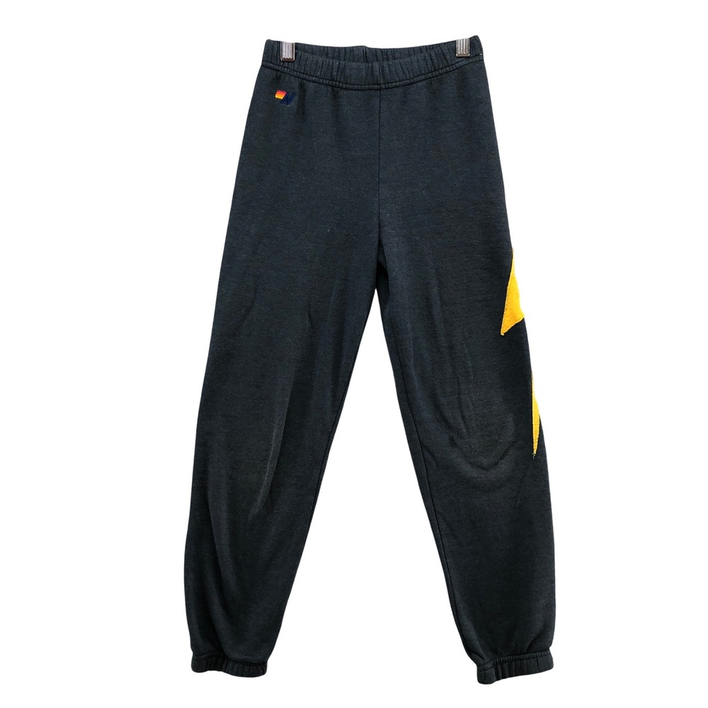 Aviator Nation Sweatpants Kids 10 Charcoal Lightning Bolt Logo Elastic Waist